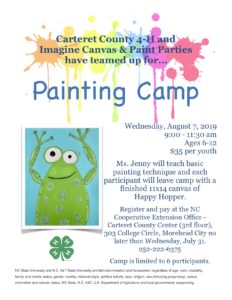 Painting Camp Flyer - August 7, 2019 from 9:00-11:30 am at the Carteret County Center