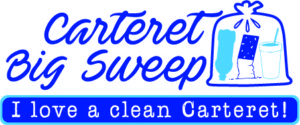 Shows Carteret Big Sweep Logo that says I love a clean Carteret and shows a full trash bag.