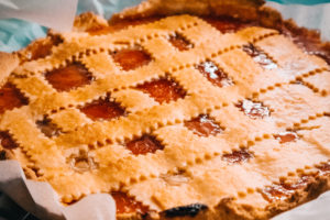 Photo of baked pie with lattice top