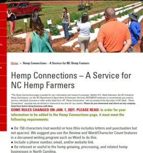 screenshot of the Hemp Connections webpage