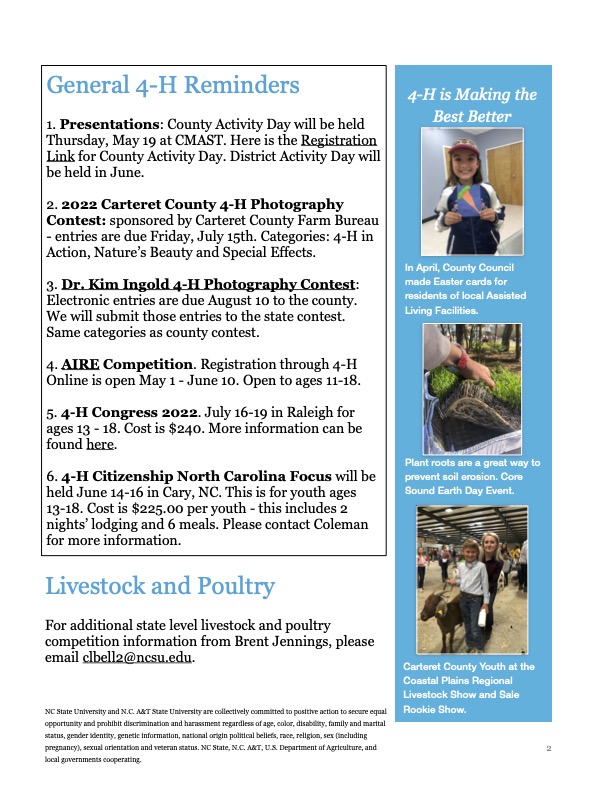 May 2022 Carteret County 4-H Updates - page 2