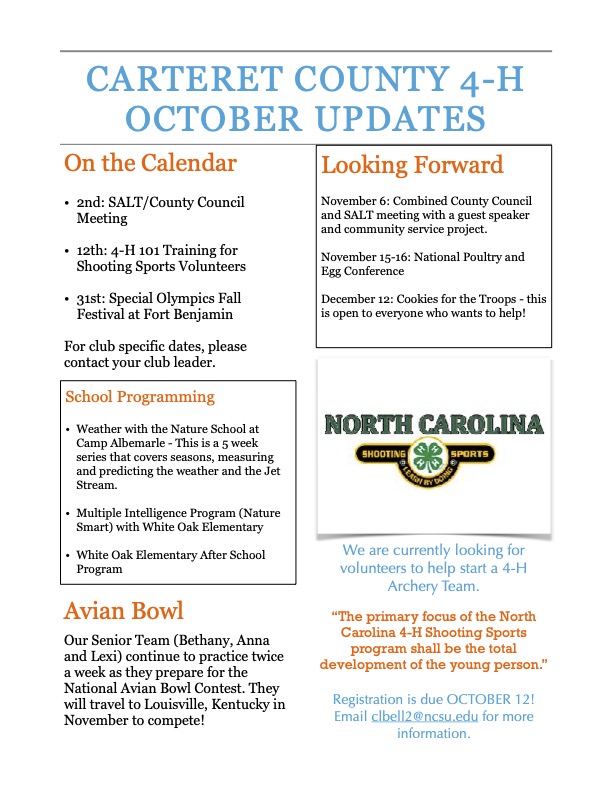 Carteret County 4-H Newsletter - Cover Page